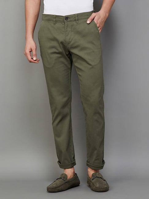 code by lifestyle dark green regular fit trousers