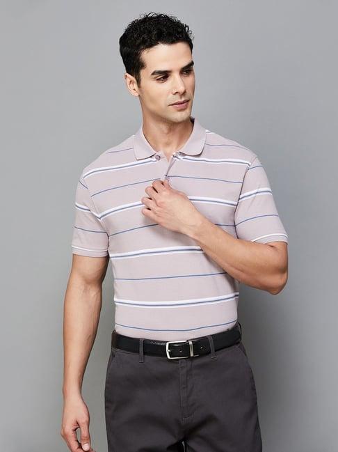code by lifestyle dusty pink regular fit striped polo t-shirt