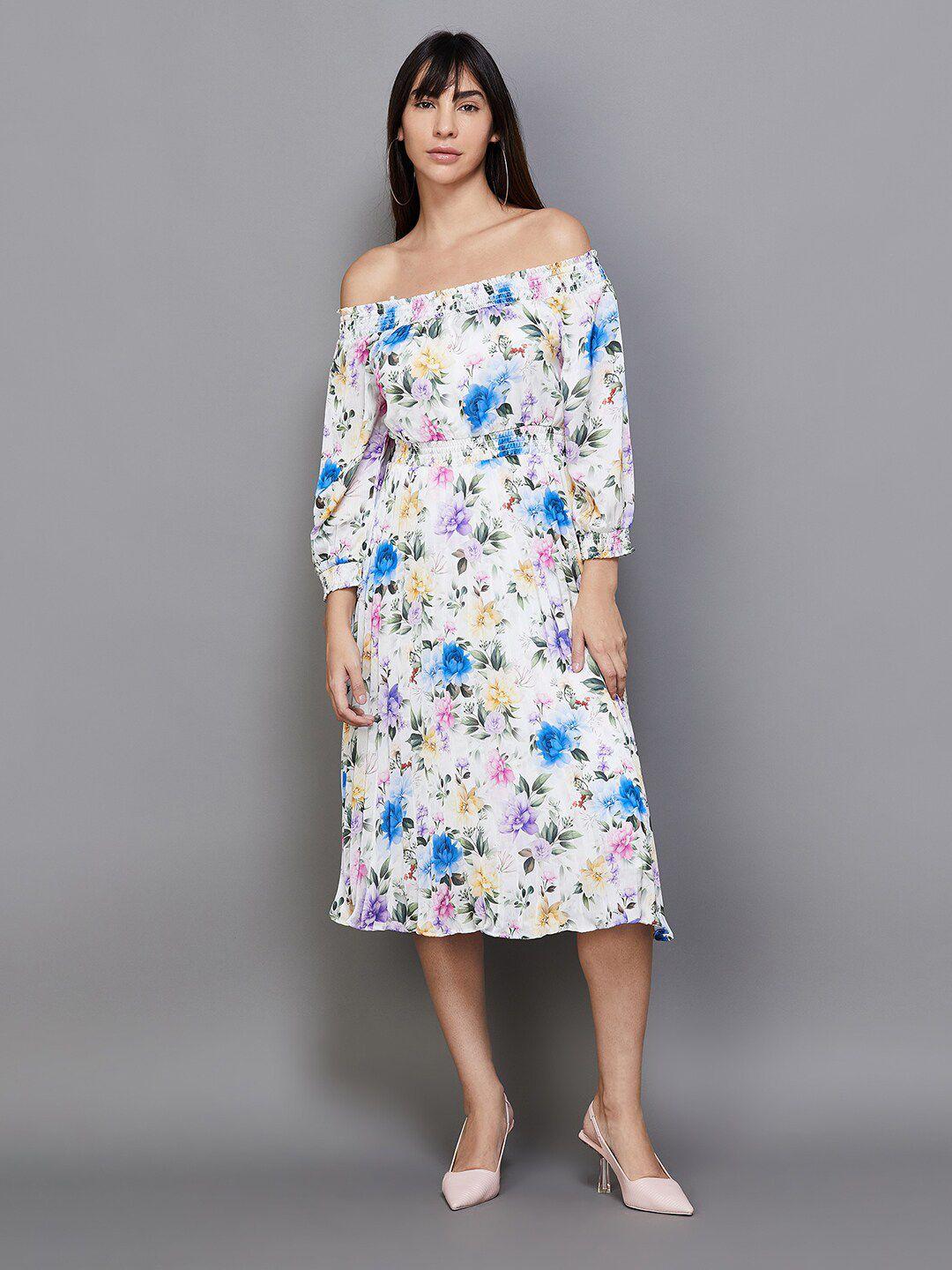 code by lifestyle floral print off-shoulder puff sleeves fit & flare dress
