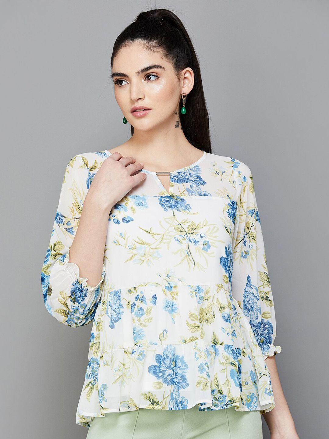 code by lifestyle floral print puff sleeve peplum top