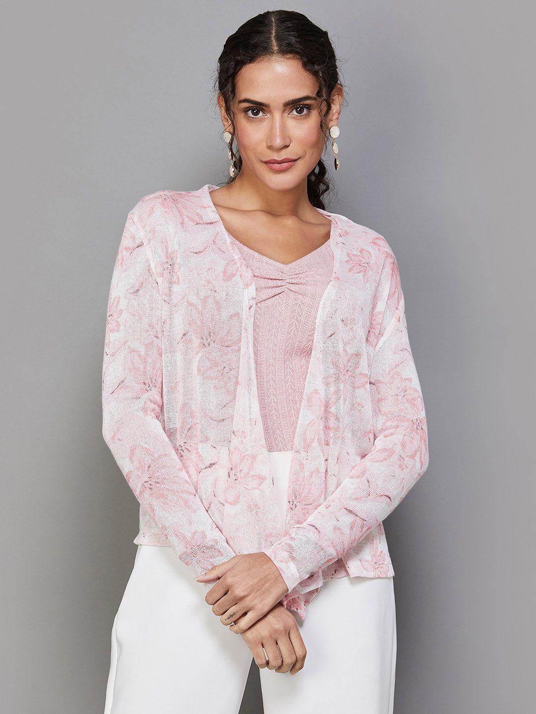 code by lifestyle floral printed cotton open front shrug