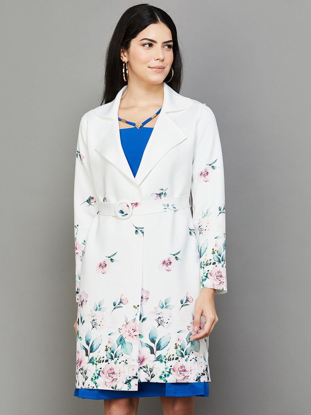code by lifestyle floral printed notched lapel collar long sleeves longline overcoat