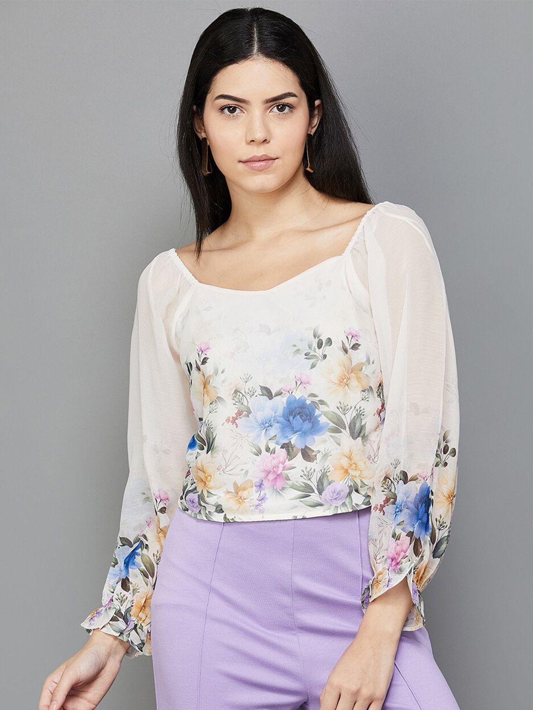 code by lifestyle floral printed puff sleeve top
