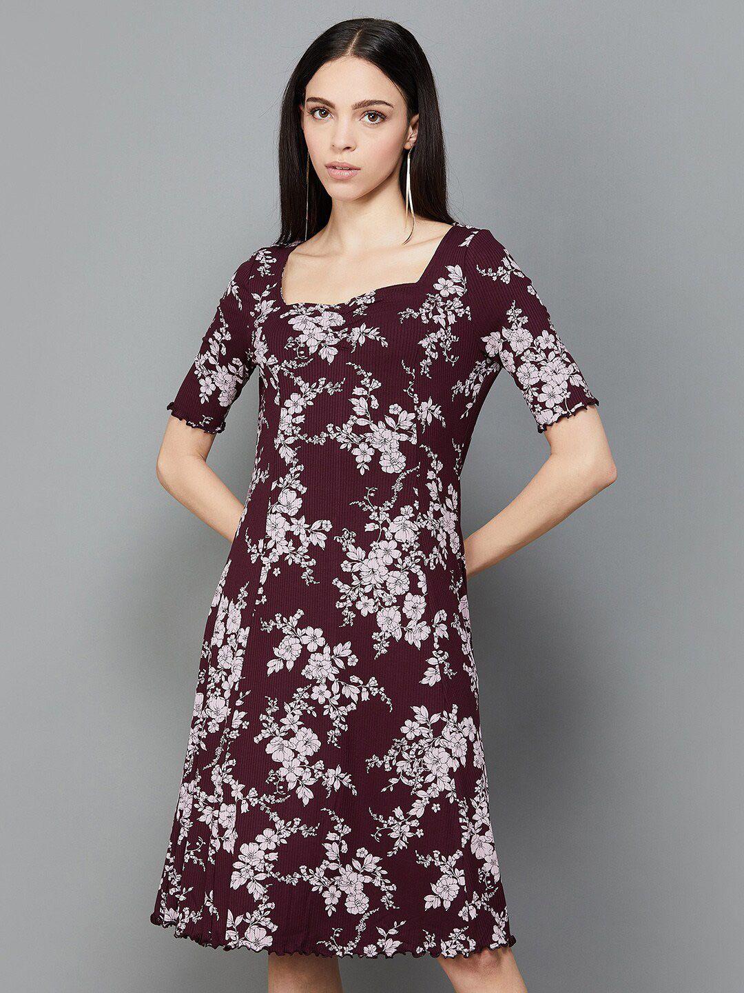 code by lifestyle floral printed square neck a-line dress