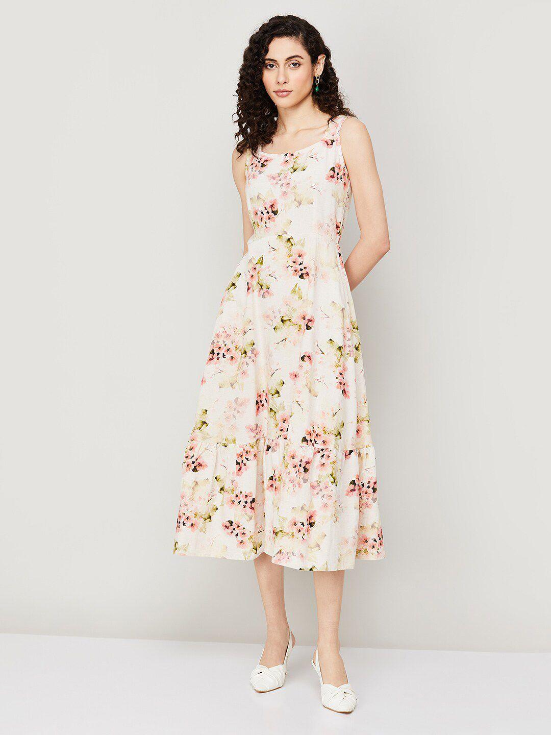 code by lifestyle floral printed square neck sleeveless cotton a-line midi dress