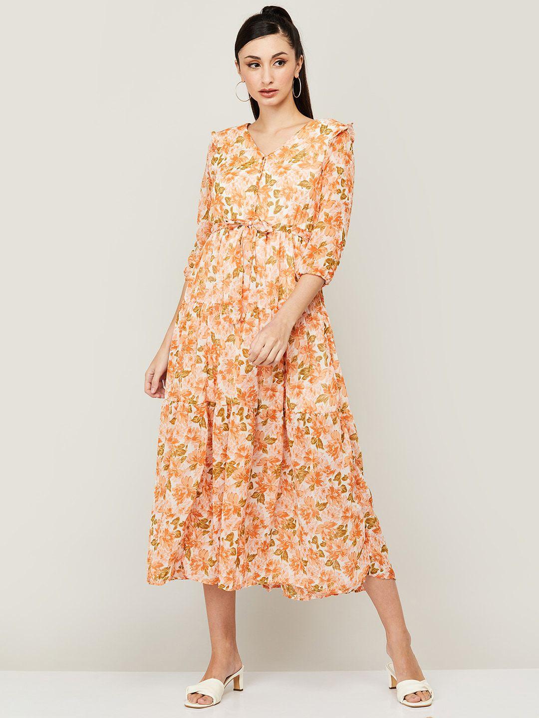 code by lifestyle floral printed v-neck tiered a-line midi dress