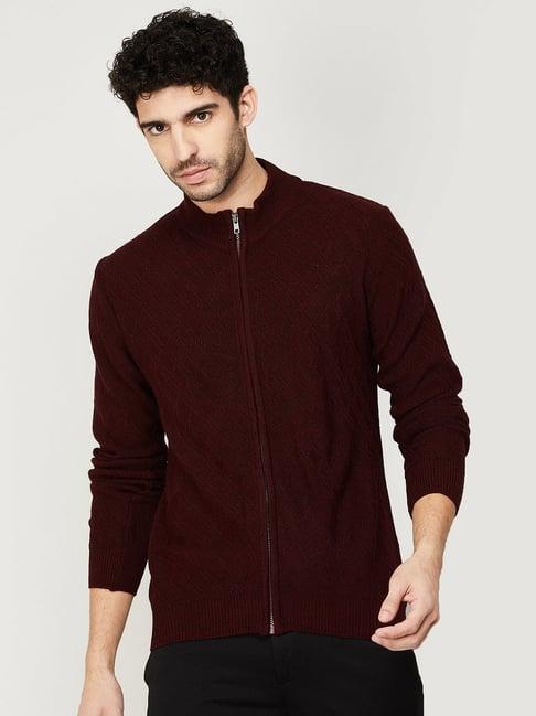 code by lifestyle formal wine regular fit self pattern sweater