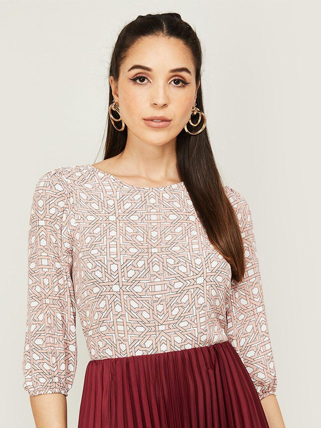 code by lifestyle geometric printed puffed sleeves top