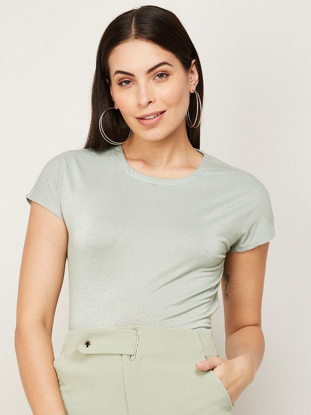 code by lifestyle green solid short sleeves viscose rayon top