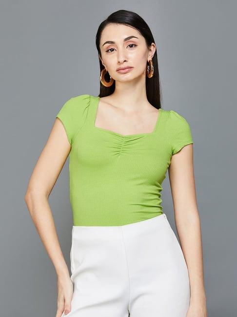 code by lifestyle green sweet heart neck top