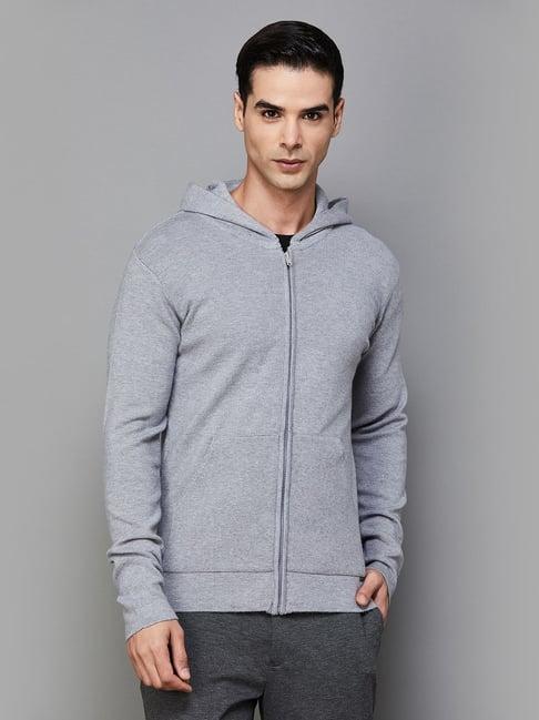 code by lifestyle grey melange regular fit hooded sweatshirt