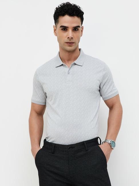 code by lifestyle grey regular fit printed polo t-shirt