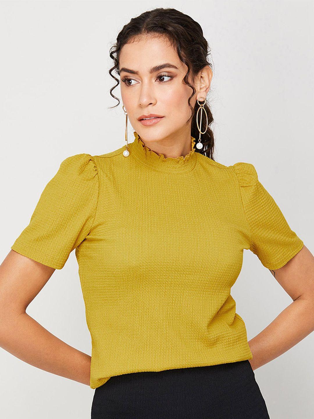 code by lifestyle high neck puff sleeve top