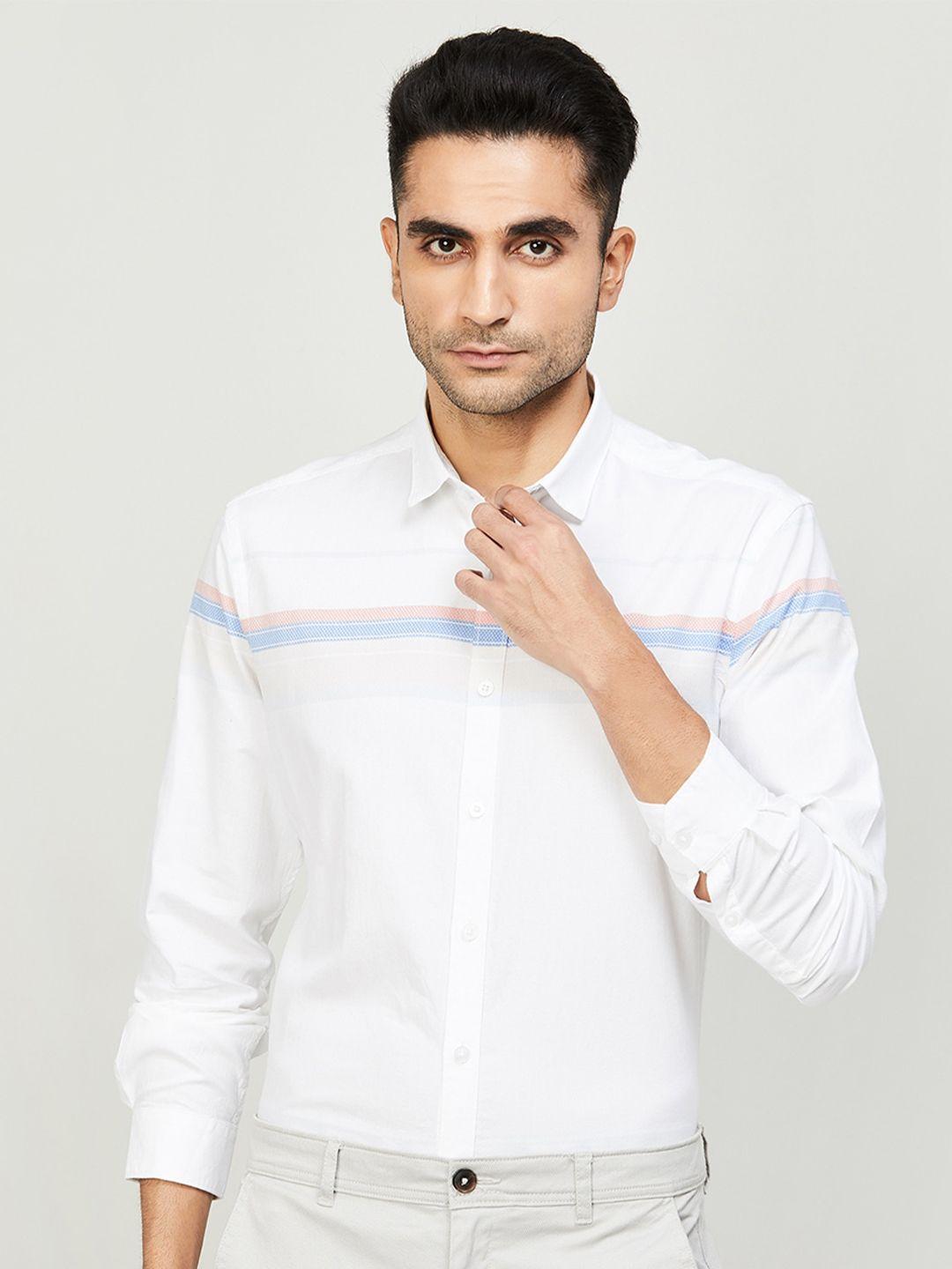 code by lifestyle horizontal striped opaque cotton casual shirt