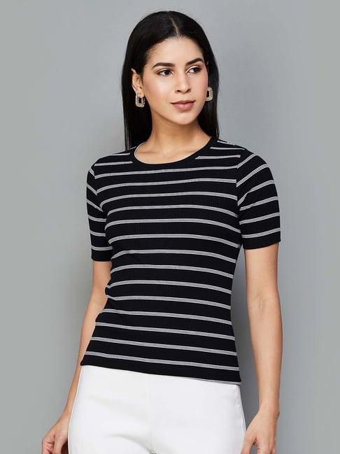 code by lifestyle jet black cotton striped top
