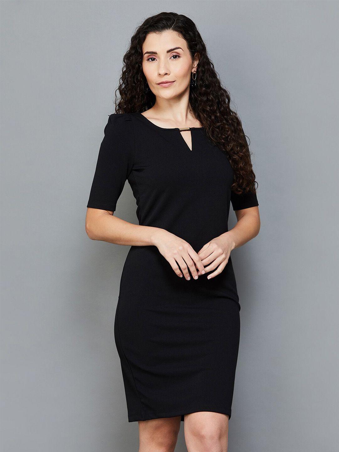 code by lifestyle key hole neck puff sleeves short dress