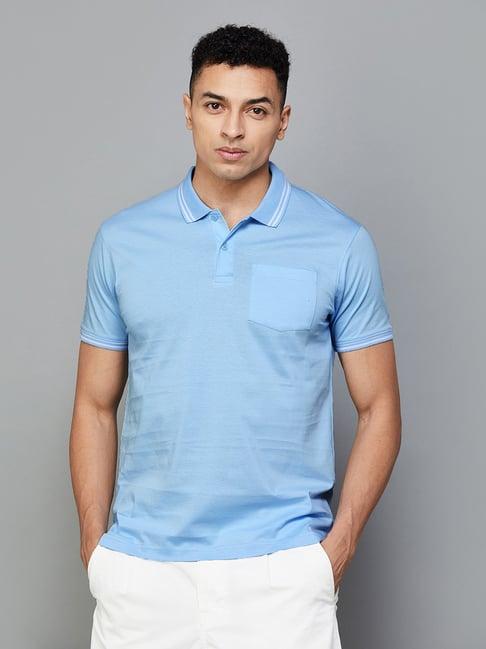 code by lifestyle light blue regular fit polo t-shirt