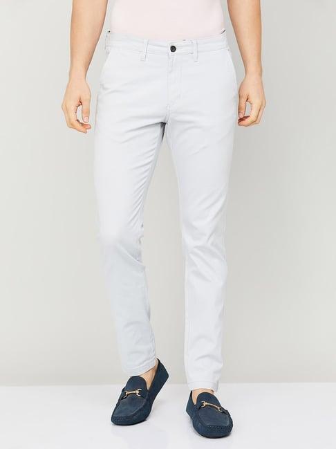 code by lifestyle light grey regular fit trousers