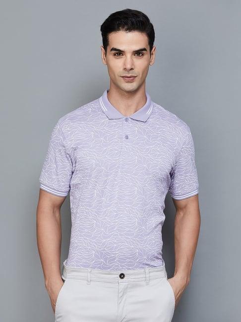 code by lifestyle lilac regular fit printed polo t-shirt