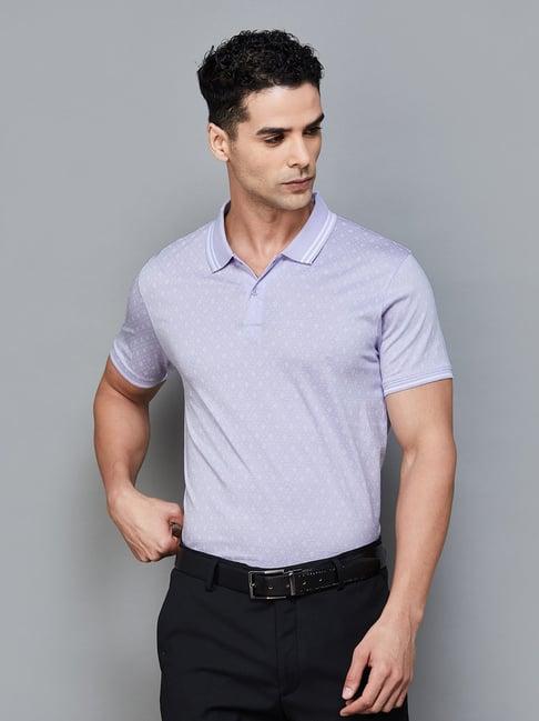 code by lifestyle lilac regular fit printed polo t-shirt