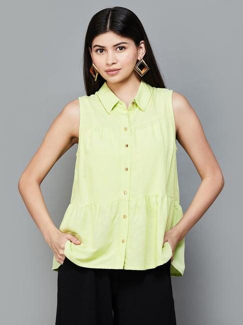 code by lifestyle lime green regular fit shirt