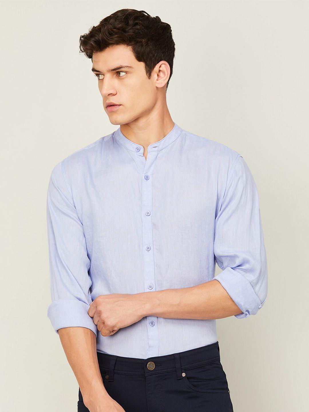 code by lifestyle mandarin collar long sleeves linen casual shirt