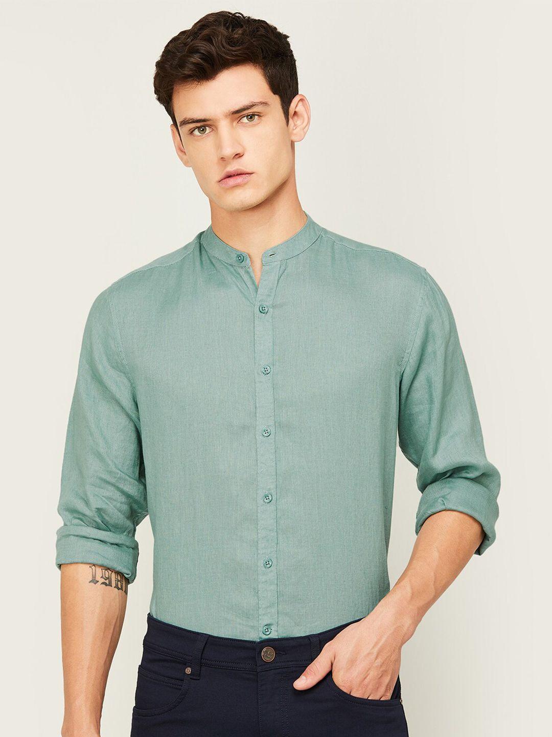 code by lifestyle mandarin collar long sleeves linen casual shirt