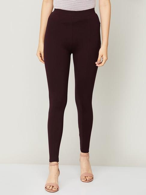 code by lifestyle maroon high rise pants