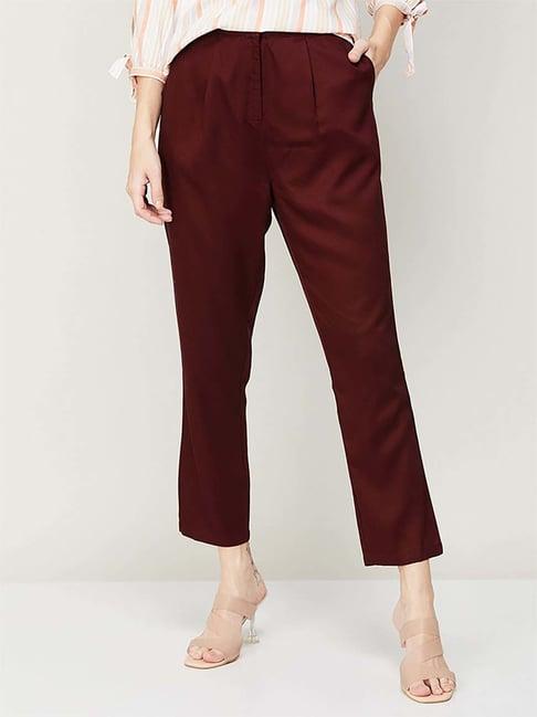 code by lifestyle maroon mid rise pants