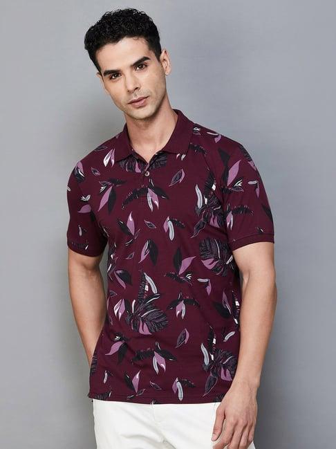 code by lifestyle maroon regular fit printed polo t-shirt