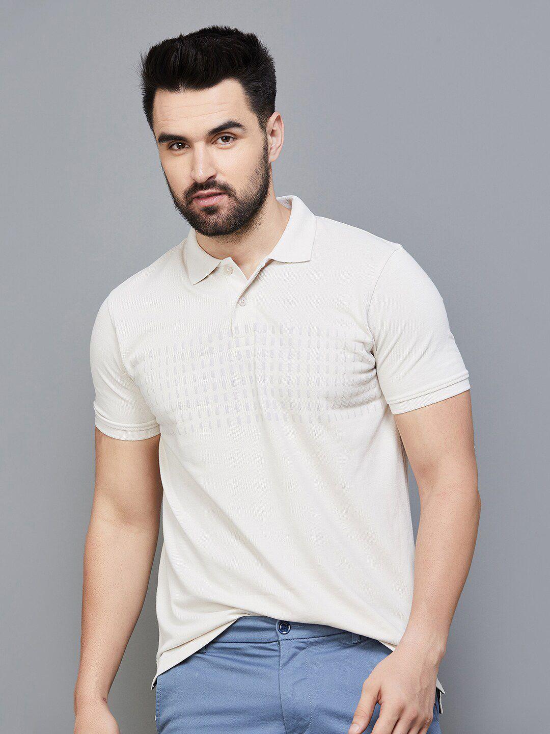 code by lifestyle men beige printed polo collar pockets t-shirt