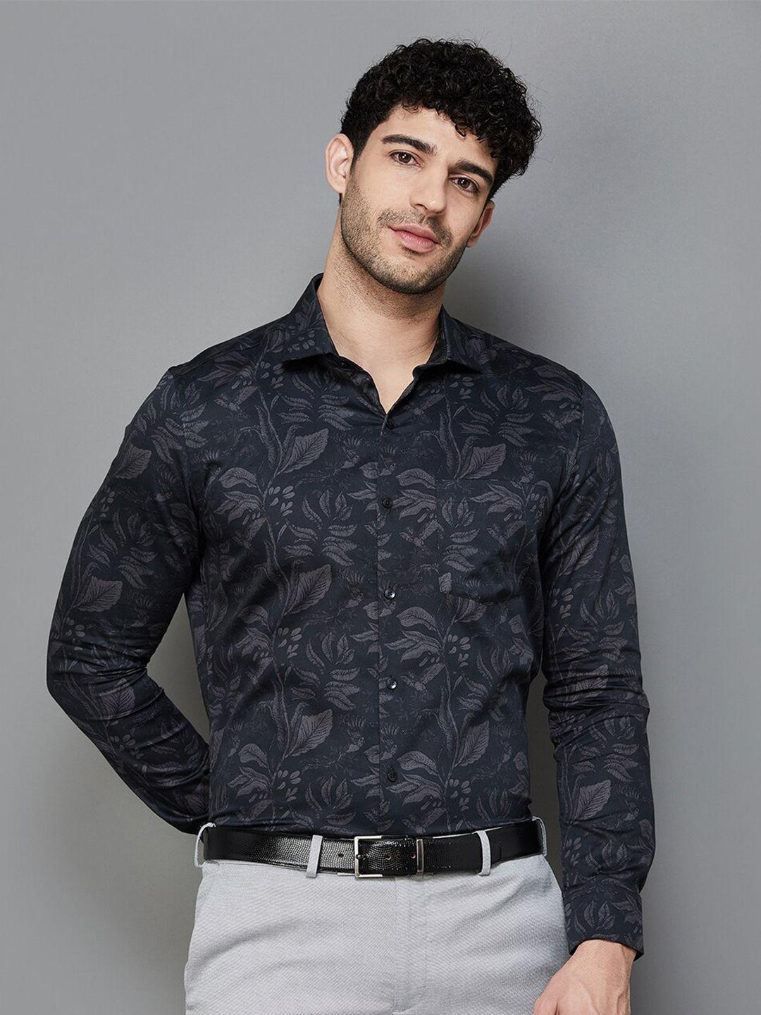 code by lifestyle men black floral opaque printed casual shirt