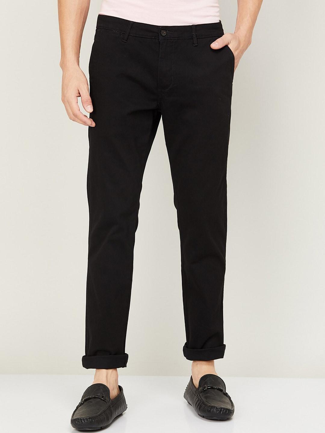 code by lifestyle men black slim fit cotton trousers