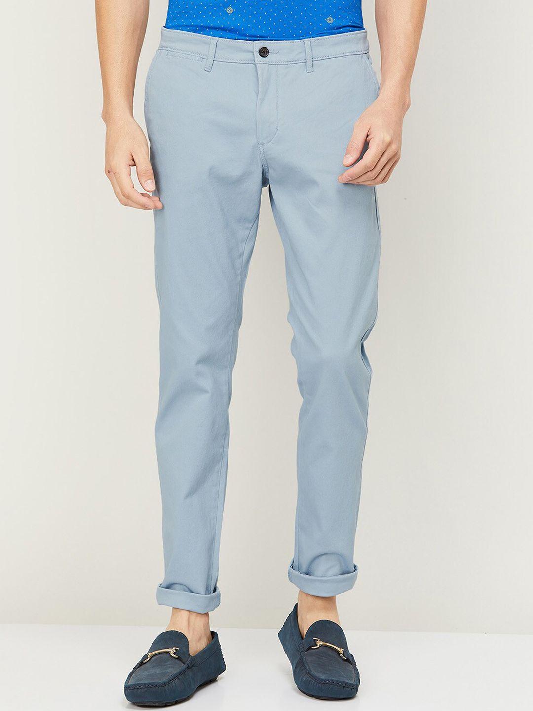 code by lifestyle men blue cotton chinos trousers