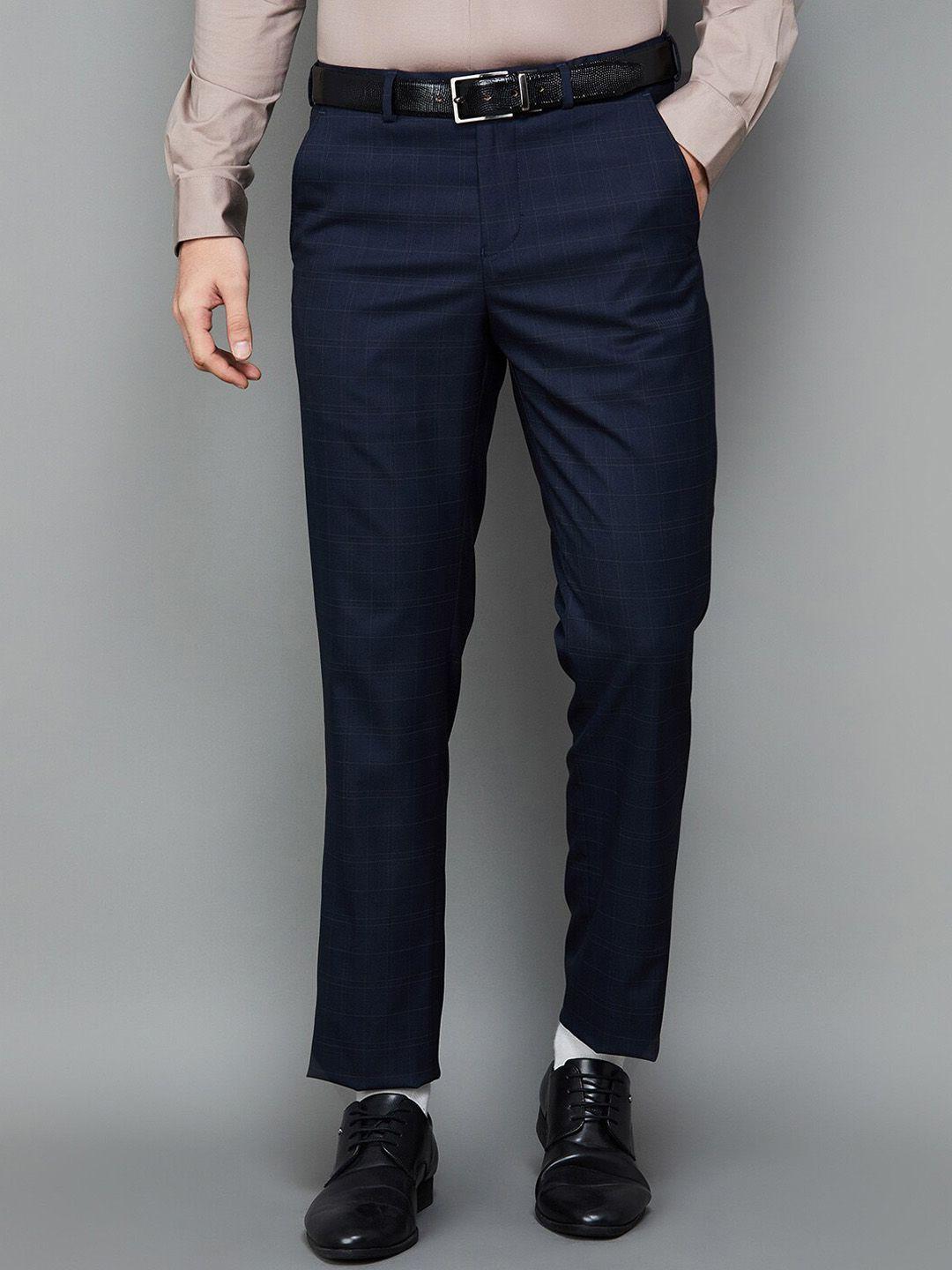code by lifestyle men checked slim fit trousers