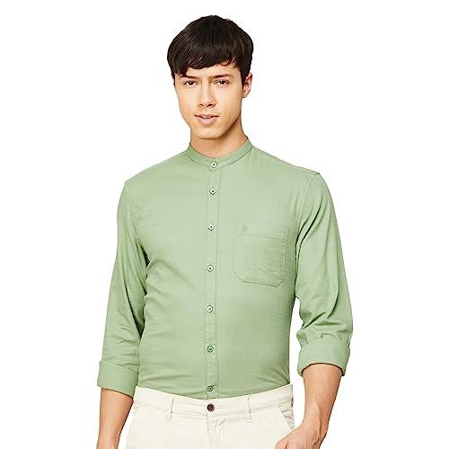 code by lifestyle men green cotton regular fit solid shirt_39