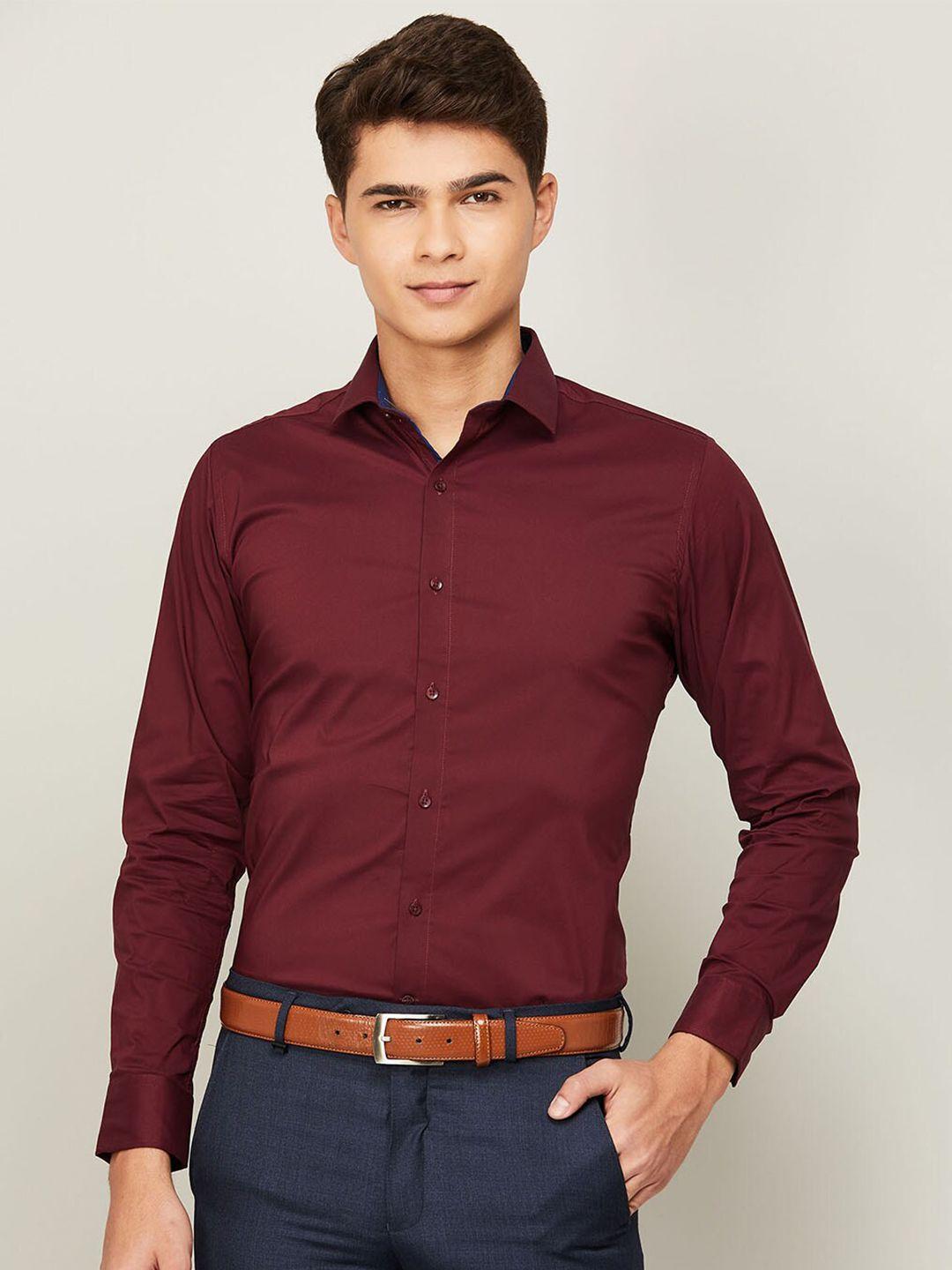 code by lifestyle men maroon slim fit formal shirt