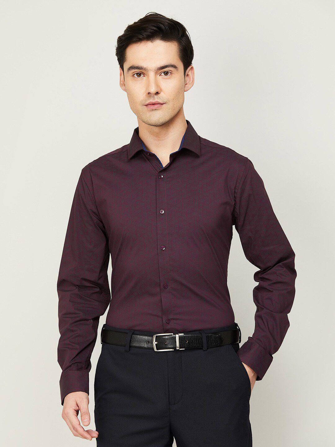 code by lifestyle men maroon slim fit printed casual cotton shirt