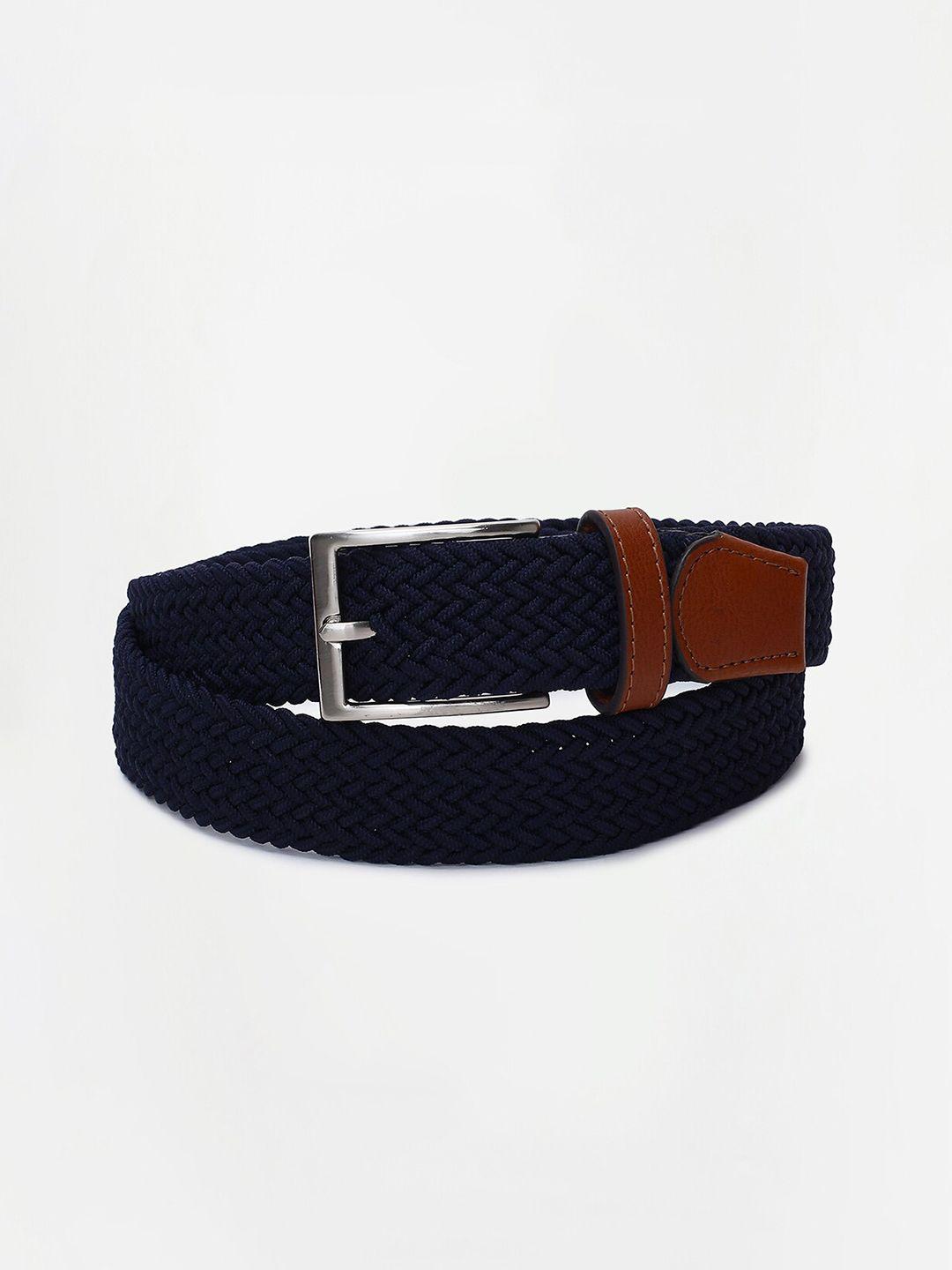 code by lifestyle men navy blue & brown textured leather belt