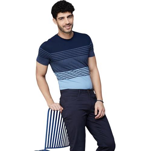 code by lifestyle men navy cotton regular fit yarn dyed striper t shirt_xl