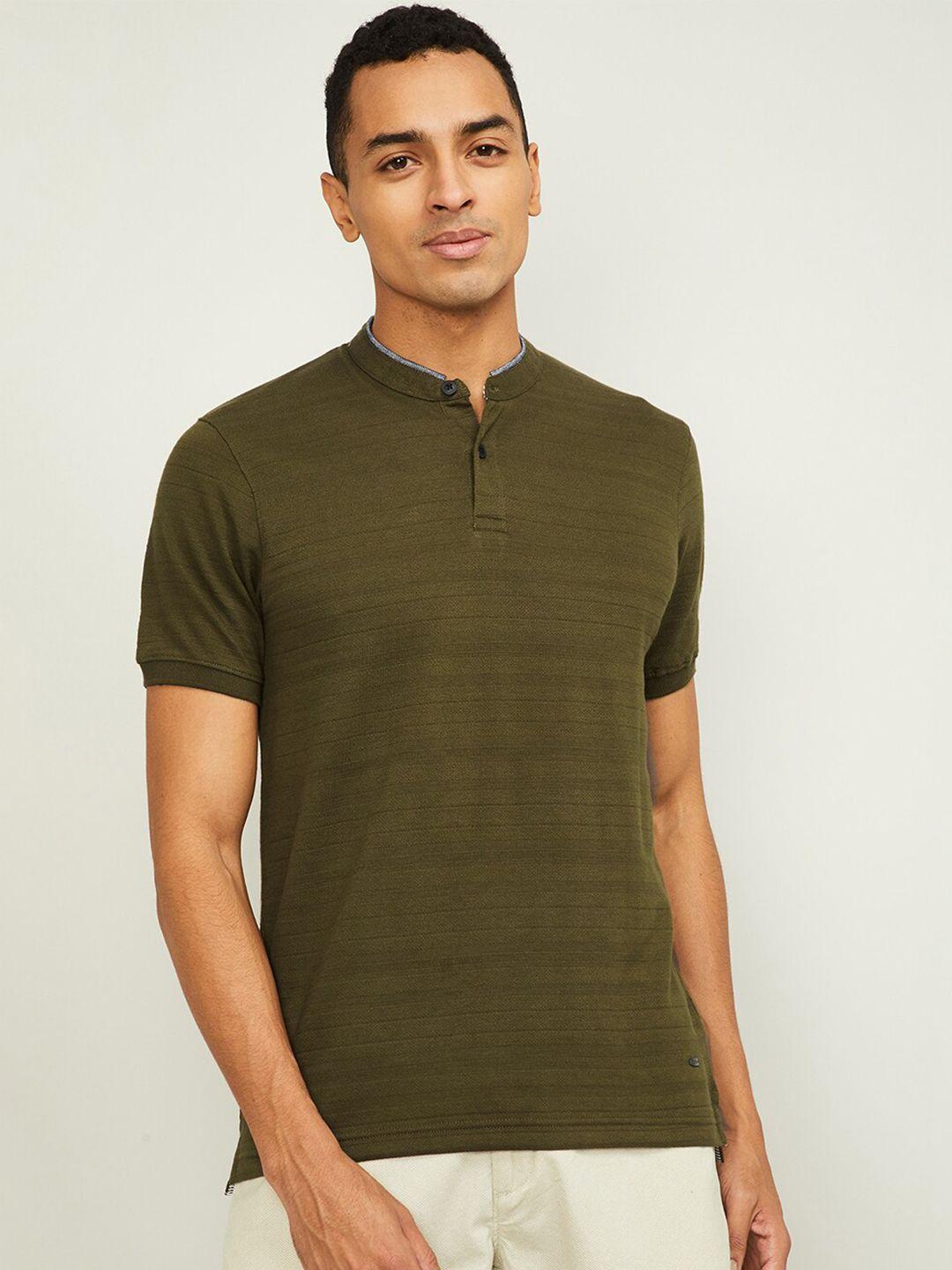 code by lifestyle men olive green henley neck cotton t-shirt