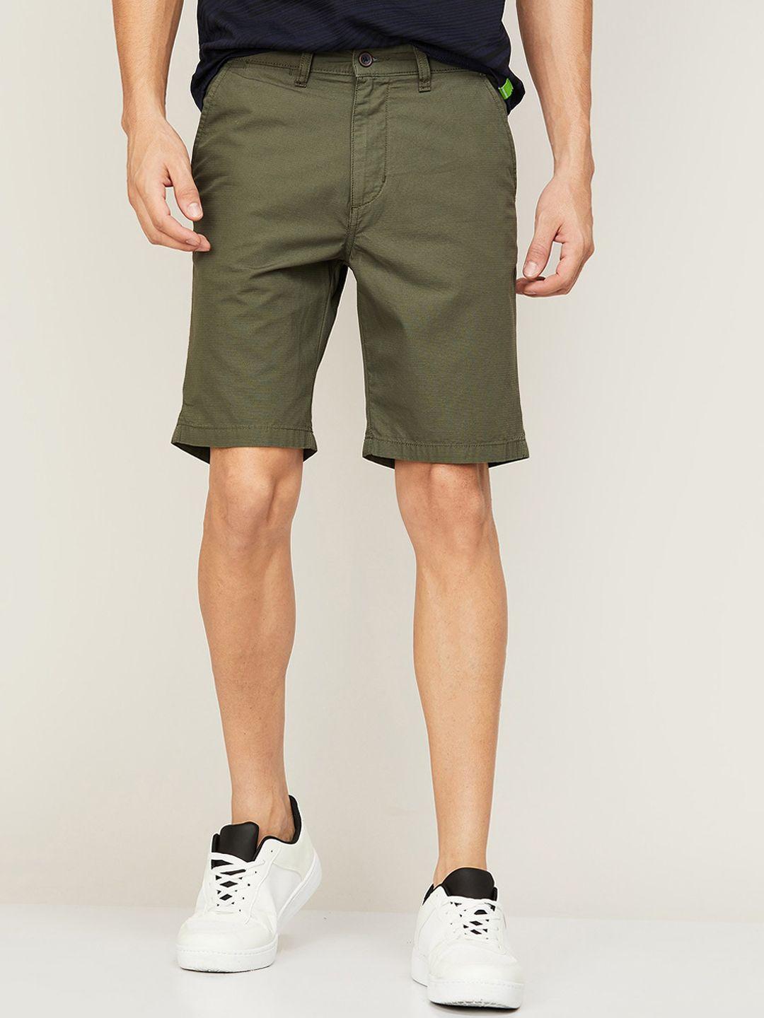 code by lifestyle men olive green solid cotton chino shorts
