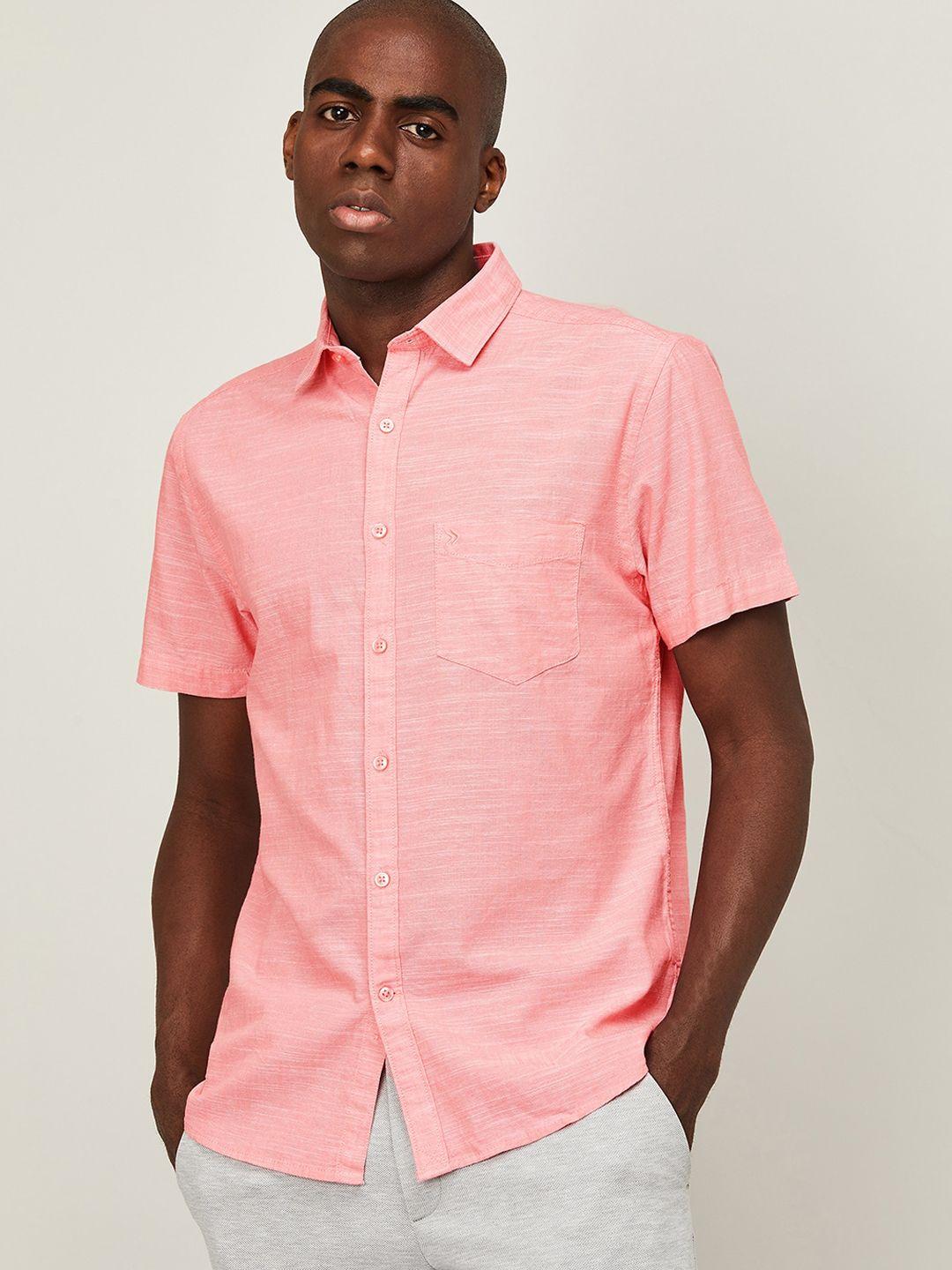 code by lifestyle men pink cotton casual shirt