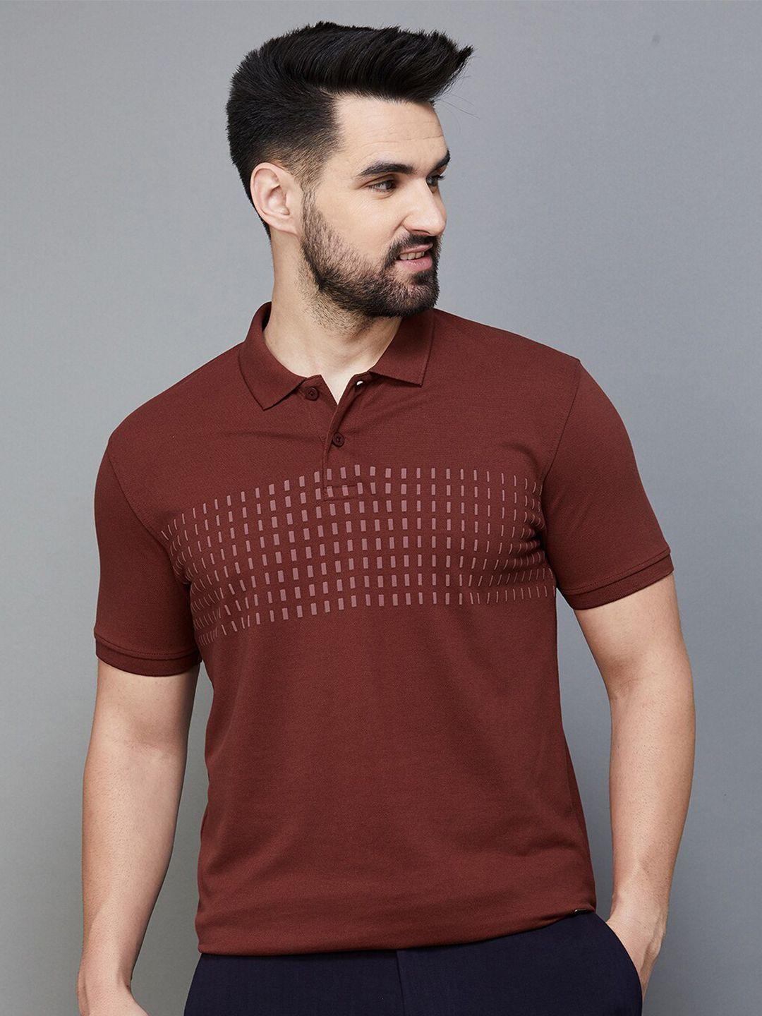 code by lifestyle men red printed polo collar pockets t-shirt