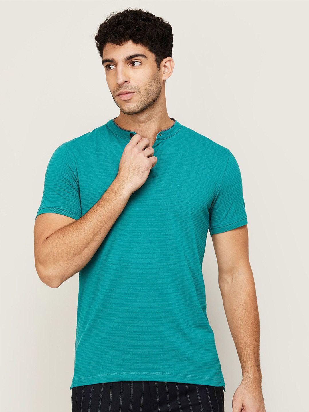 code by lifestyle men teal solid t-shirt