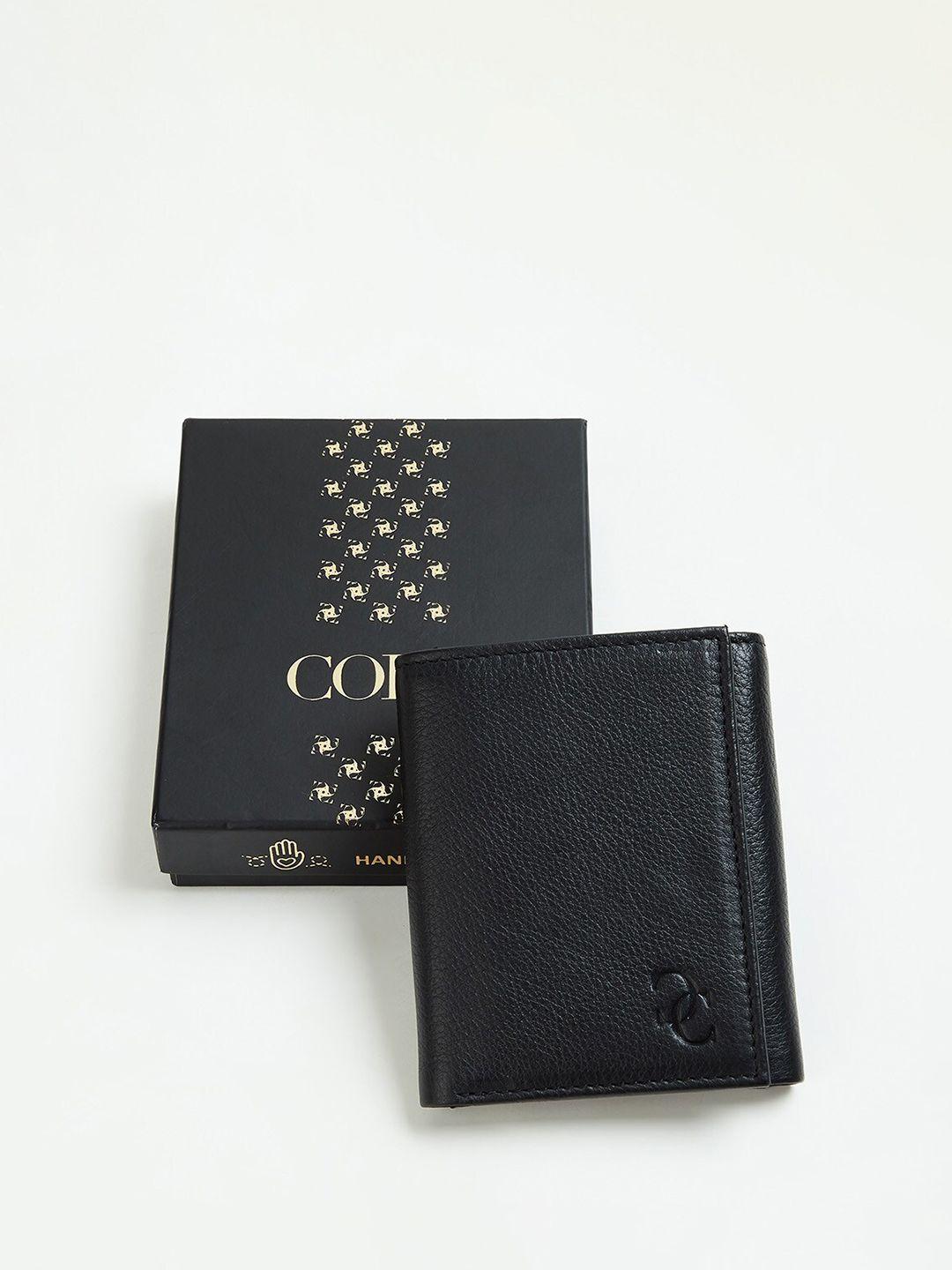 code by lifestyle men textured leather three fold wallet