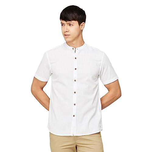 code by lifestyle men white cotton regular fit solid shirt_40