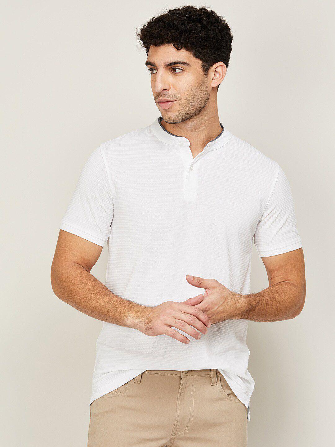 code by lifestyle men white solid mandarin collar t-shirt
