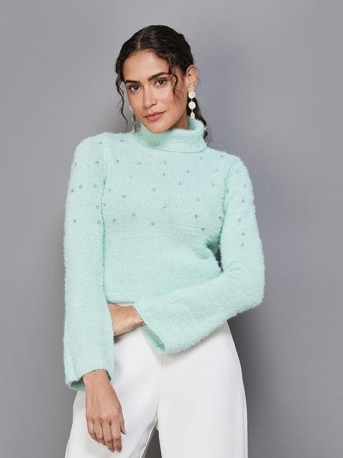 code by lifestyle mint green embellished top