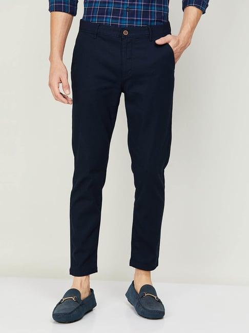 code by lifestyle navy blue slim straight chinos